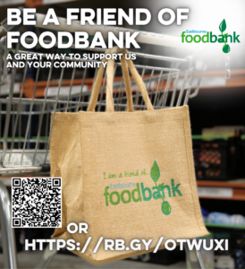 Friend of Foodbank bag hanging from a shopping trolley